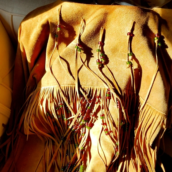 Handmade, Beaded, Caramel Suede Poncho. Orig. Owner. Woodstock Era. - Picture 3 of 4